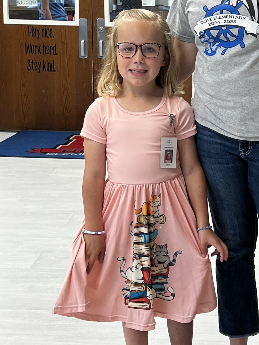 My mini me! This cutie won Librarian for the day! We have been very busy. #DESisBEST #GCISDLibs