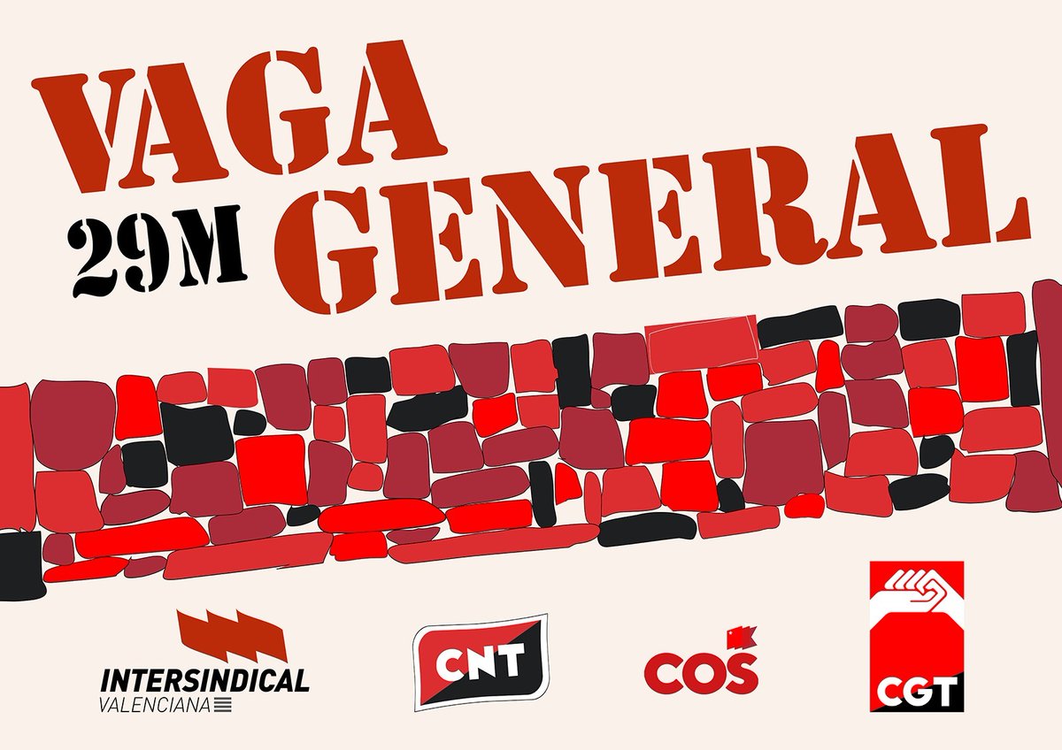 STEPV-Iv (@stepv_iv) on Twitter photo Intersindical Valenciana, CGT, CNT i COS convoquen vaga general per al dia 29 de maig.
Reproduïm el comunicat de vaga que han fet els quatre sindicats, hui, 25 d’abril, en roda de premsa.
stepv.intersindical.org/noticies/artic…
#VagaGeneral29M Intersindical Valenciana, CGT, CNT i COS convoquen vaga general per al dia 29 de maig.
Reproduïm el comunicat de vaga que han fet els quatre sindicats, hui, 25 d’abril, en roda de premsa.
stepv.intersindical.org/noticies/artic…
#VagaGeneral29M