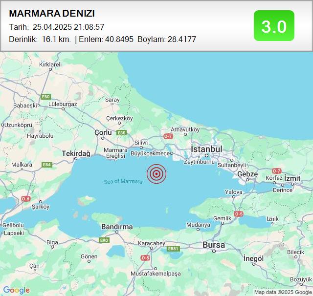 MARMARA DENIZI
Büyüklük: 3.0
Tarih:
 25.04.2025
Saat:
 21:08:57
Derinlik:
 16.1 km #deprem