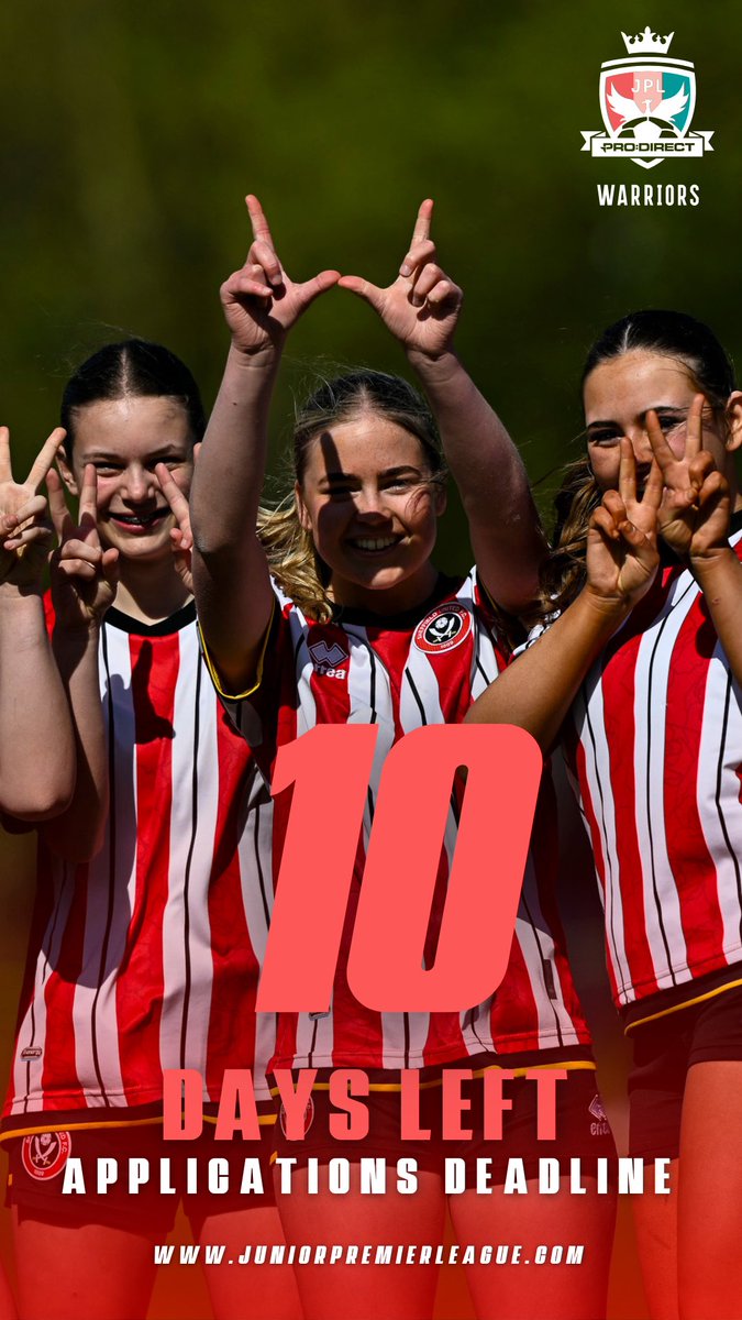 Only 10 days to go! ⏳

Want to be part of the JPL Warriors next season? 

Don’t miss your chance, applications close soon!

Head to our website to apply now:-

jplengland.com/warriors

#JuniorPremierLeague #JPL2025 #JPLWarriors #YouthFootball #GirlsFootball #NextGenTalent