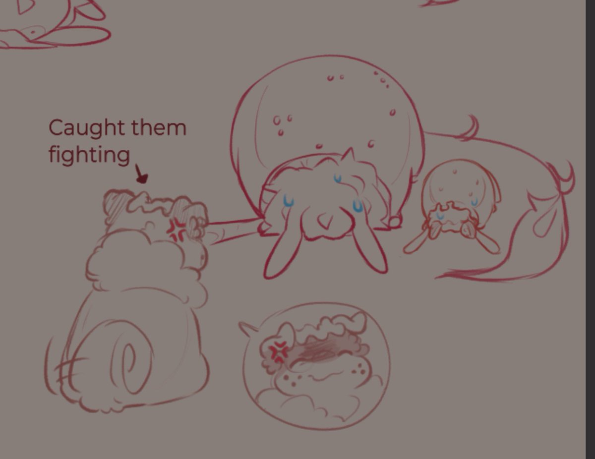 Sprout and his children since someone asked for more #fruitcake family content (plus angry Cosmo doodle) 

#dandysworld #dandyspotatoAU