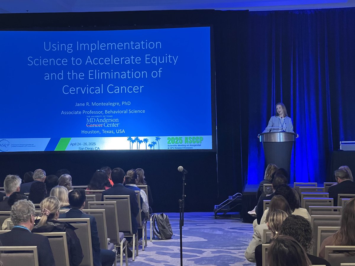 ASCCP (@asccp) on Twitter photo Dr. Jane R. Montealegre delivered a compelling keynote at #ASCCP2025, focusing on Implementation Science as a Catalyst for Equity and #CervicalCancer Elimination.
Her work at <a href="/MDAndersonNews/">MD Anderson Cancer Center</a> emphasizes community- and system-level strategies. Dr. Jane R. Montealegre delivered a compelling keynote at #ASCCP2025, focusing on Implementation Science as a Catalyst for Equity and #CervicalCancer Elimination.
Her work at <a href="/MDAndersonNews/">MD Anderson Cancer Center</a> emphasizes community- and system-level strategies.