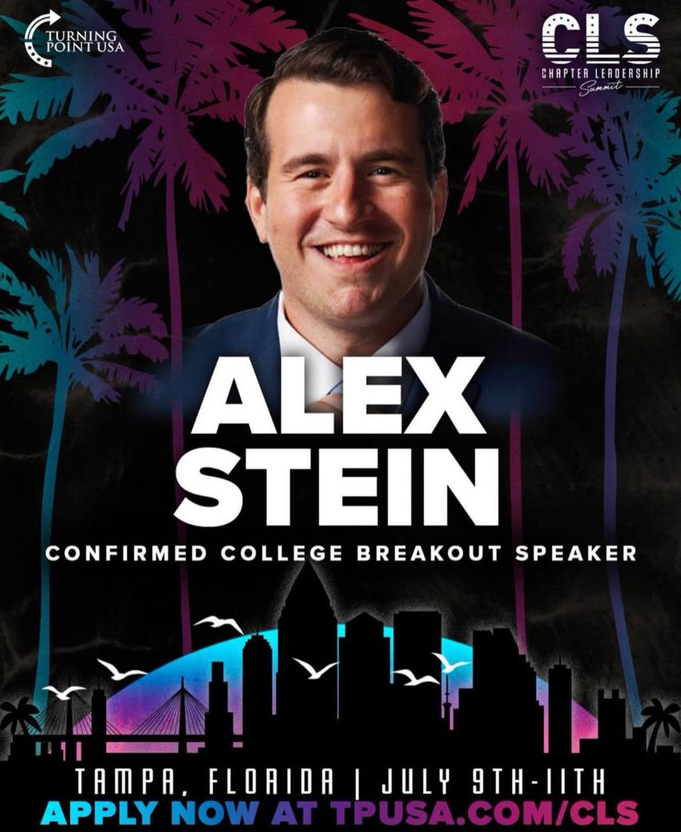CLS 2025 Speaker Drop!! 🎤⭐️🌴

Join us in Tampa, Florida July 9–11 to hear from incredible speakers like Alex Stein! The best in the movement will be there. You DON’T want to miss this! More speaker drops coming soon… 👀

Apply today at 🔗 tpusa.com/CLS