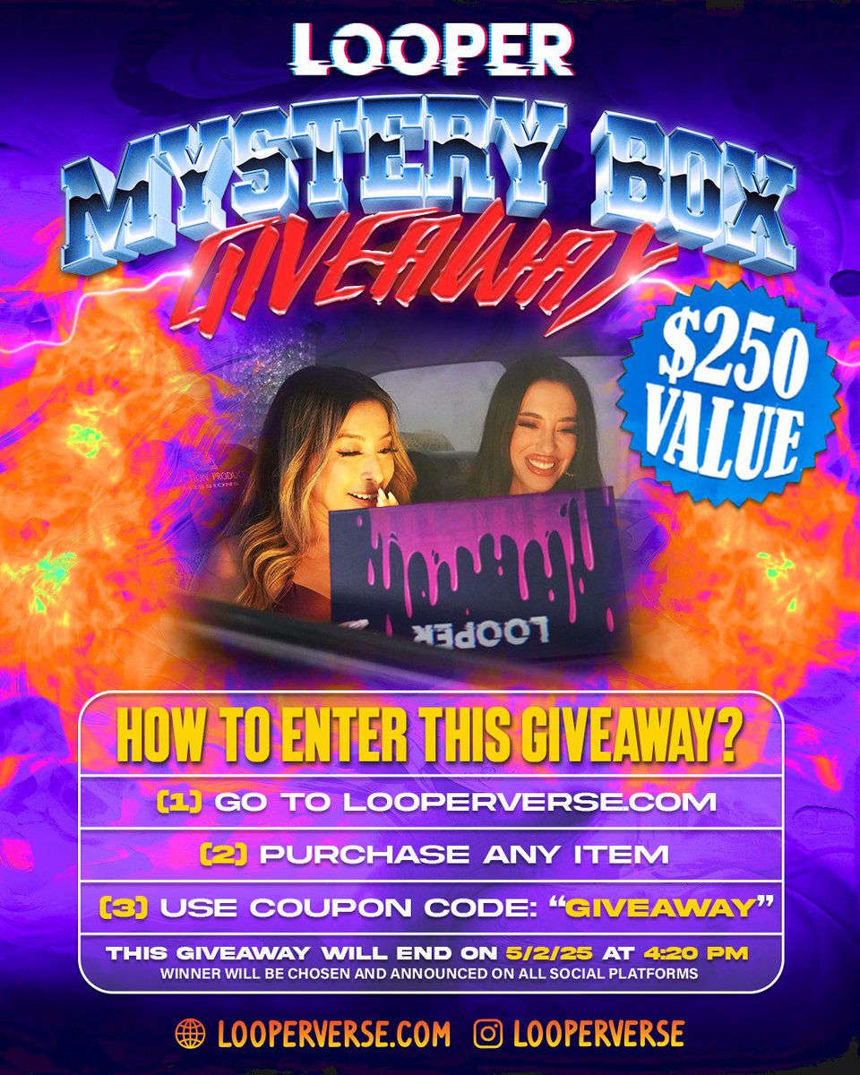 thelooperverse's tweet photo. 🎉 GIVEAWAY TIME! 🎉
LOOPER MYSTERY BOX with a value of $250, and it could be yours! 📦

BONUS POINTS:
✅ Tag 3 Friends
✅ Reshare or Post on Your Story
✅ Like This Post

Don't let this mystery box vanish; you want what's inside. 👀🔥 https://t.co/P1hL4wVmtX