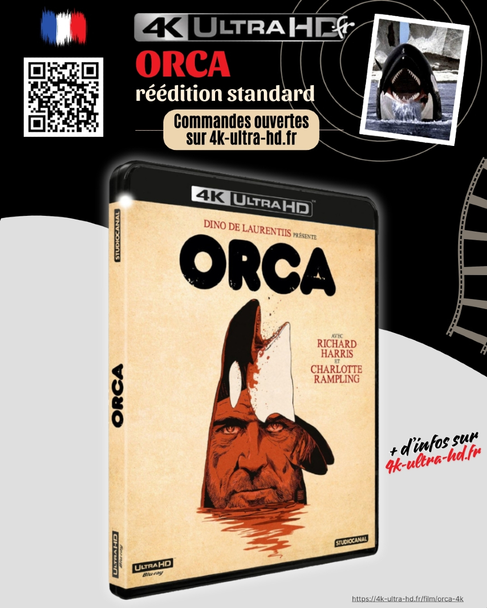 4KultrahdFR's tweet photo. 🗓️ Rappel – C'est maintenant pour la réédition Standard de « ORCA » en France 🇫🇷
🔗 𝐃𝐞́𝐭𝐚𝐢𝐥𝐬 𝐢𝐜𝐢 ➡ https://t.co/brMVzKbI58
#Orca #MichaelAnderson #RichardHarris #CharlotteRampling #BluRay4K #4KultrahdFR #4KUltraHD #WeLovePhysicalMedia https://t.co/72d3WENS4X