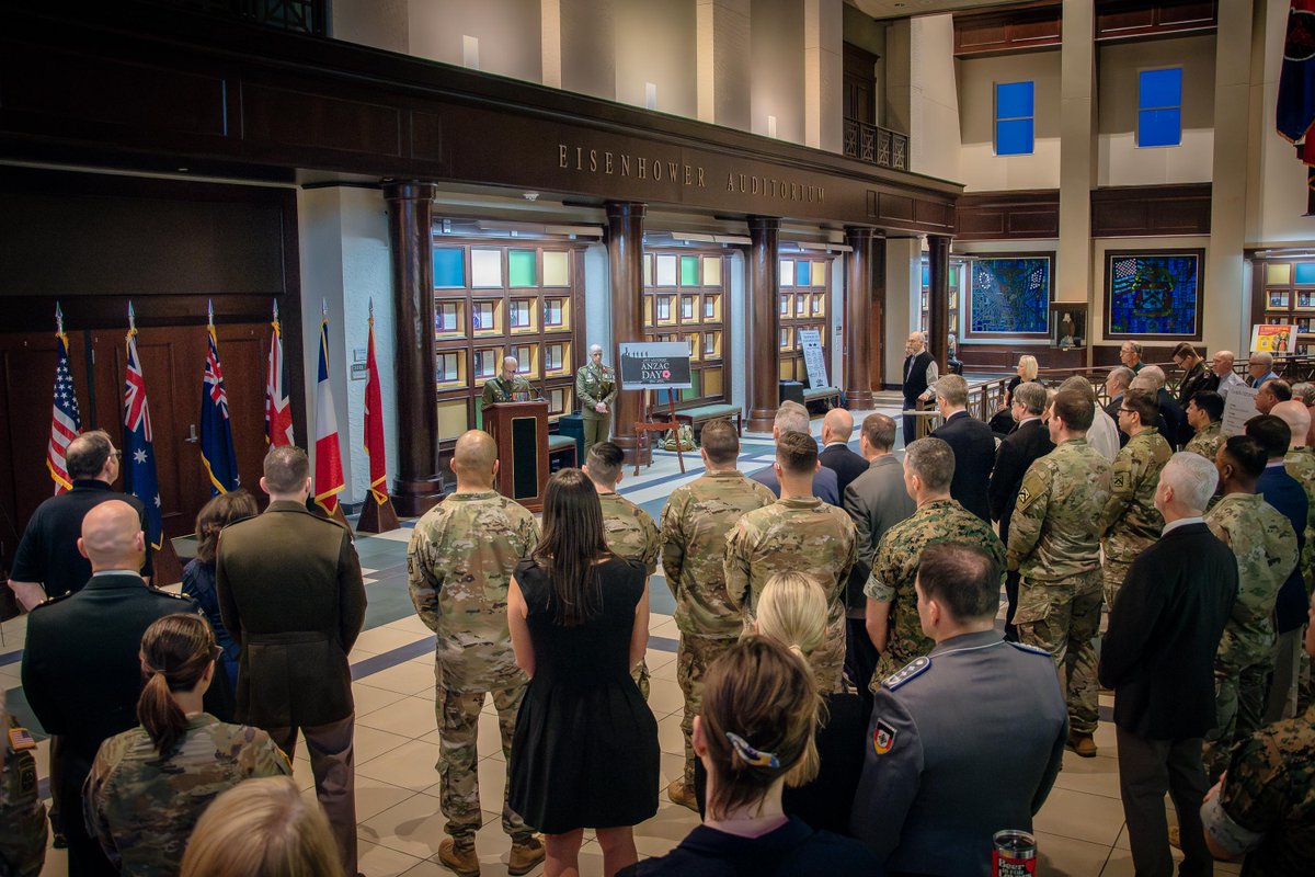 ArmyUniversity's tweet image. At dawn, the Lewis and Clark Center’s atrium was filled with bagpipes, signifying the start of the ANZAC Day Commemoration Ceremony.
Celebrated since 1916, the event commemorates the Australian and New Zealand Army Corps (ANZAC) Soldiers who have died in military operations.