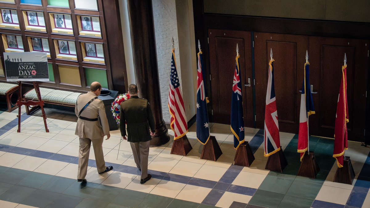 ArmyUniversity's tweet image. At dawn, the Lewis and Clark Center’s atrium was filled with bagpipes, signifying the start of the ANZAC Day Commemoration Ceremony.
Celebrated since 1916, the event commemorates the Australian and New Zealand Army Corps (ANZAC) Soldiers who have died in military operations.