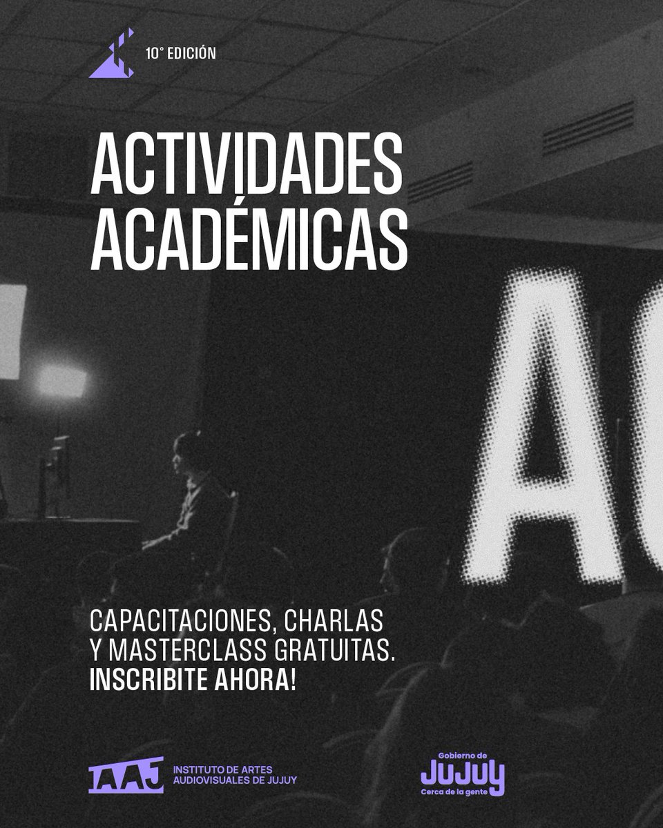¡Sumate a nuestras Actividades Académicas en el marco de los 10 años del festival!

✔️ Modalidad Presencial

✍️ Inscripción previa obligatoria

⚠️ Cupos limitados

🔗 Inscribite en nuestra web: cinedelasalturas.com.ar 

#10Añosdefestival #actividadesacadémicas #jujuy