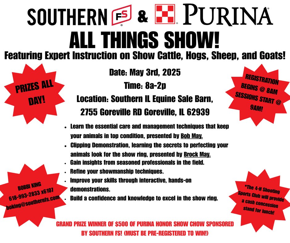 Southern FS (@southern_fs_inc) on Twitter photo 🚨 1 WEEK OUT! 🚨
Get ready for ALL THINGS SHOW, your one-stop event for leveling up in the ring. 🐂🐖🐑🐐
Whether you're just getting started or chasing that next banner, this is the place to be. Learn from the best, ask questions, and sharpen your skills. 💪 🚨 1 WEEK OUT! 🚨
Get ready for ALL THINGS SHOW, your one-stop event for leveling up in the ring. 🐂🐖🐑🐐
Whether you're just getting started or chasing that next banner, this is the place to be. Learn from the best, ask questions, and sharpen your skills. 💪