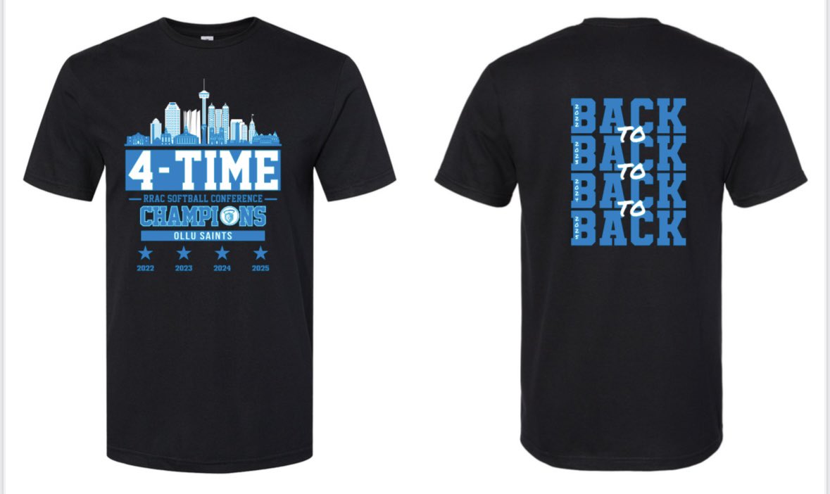 Your OLLU  softball 4 time RRAC Regular Season Champions shirts are on sale for 25$.