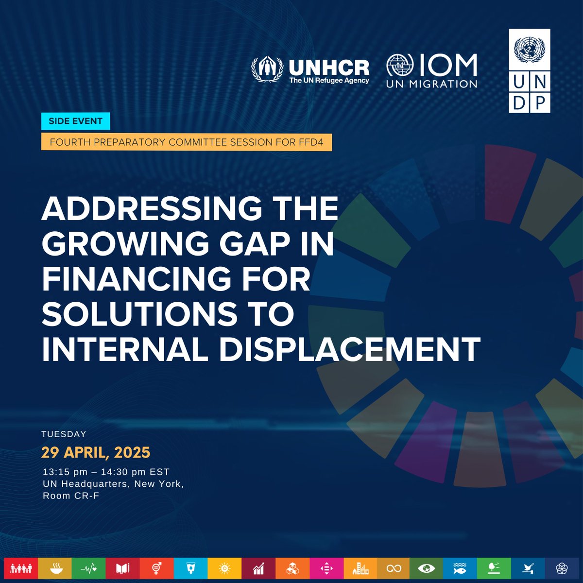 IOM Office UN (NY) (@iomatun) on Twitter photo With nearly 76 million displaced within their own countries, investing in durable solutions is more urgent than ever.
📢 Join @UNMigration <a href="/UNDP/">UN Development</a> <a href="/Refugees/">UNHCR, the UN Refugee Agency</a> <a href="/GermanyUN/">Germany in the United Nations</a> for the #FFD4 PrepCom side event on 29 April to explore how development financing can drive lasting solutions. With nearly 76 million displaced within their own countries, investing in durable solutions is more urgent than ever.
📢 Join @UNMigration <a href="/UNDP/">UN Development</a> <a href="/Refugees/">UNHCR, the UN Refugee Agency</a> <a href="/GermanyUN/">Germany in the United Nations</a> for the #FFD4 PrepCom side event on 29 April to explore how development financing can drive lasting solutions.