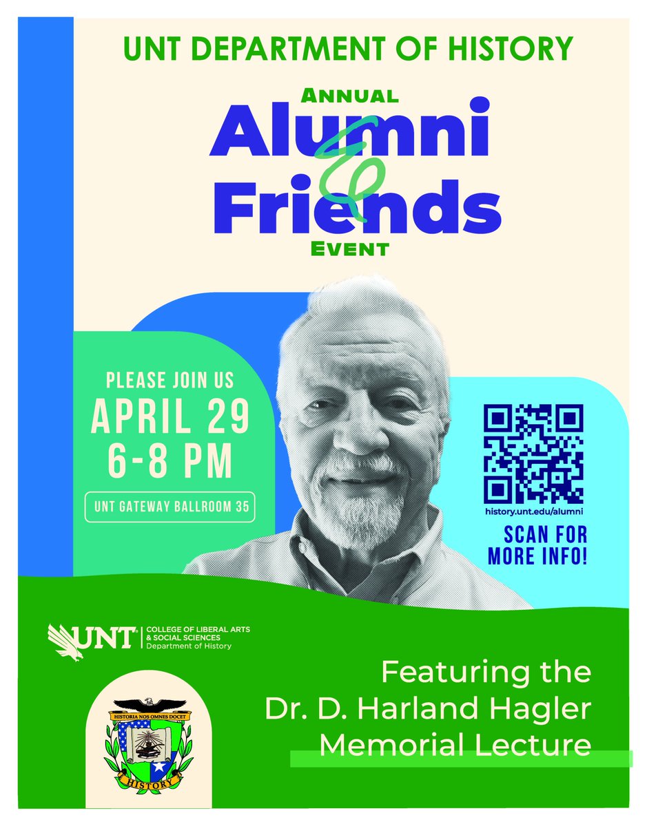 Don't miss out on attending our Annual Alumni &amp; Friends event next week on April 29th! The event is 
open to alum, currents students, faculty, and friends of the department.
Find out more details here: calendar.unt.edu/.../unt-depart…...
We hope to see you there! #UNT #UNThistory