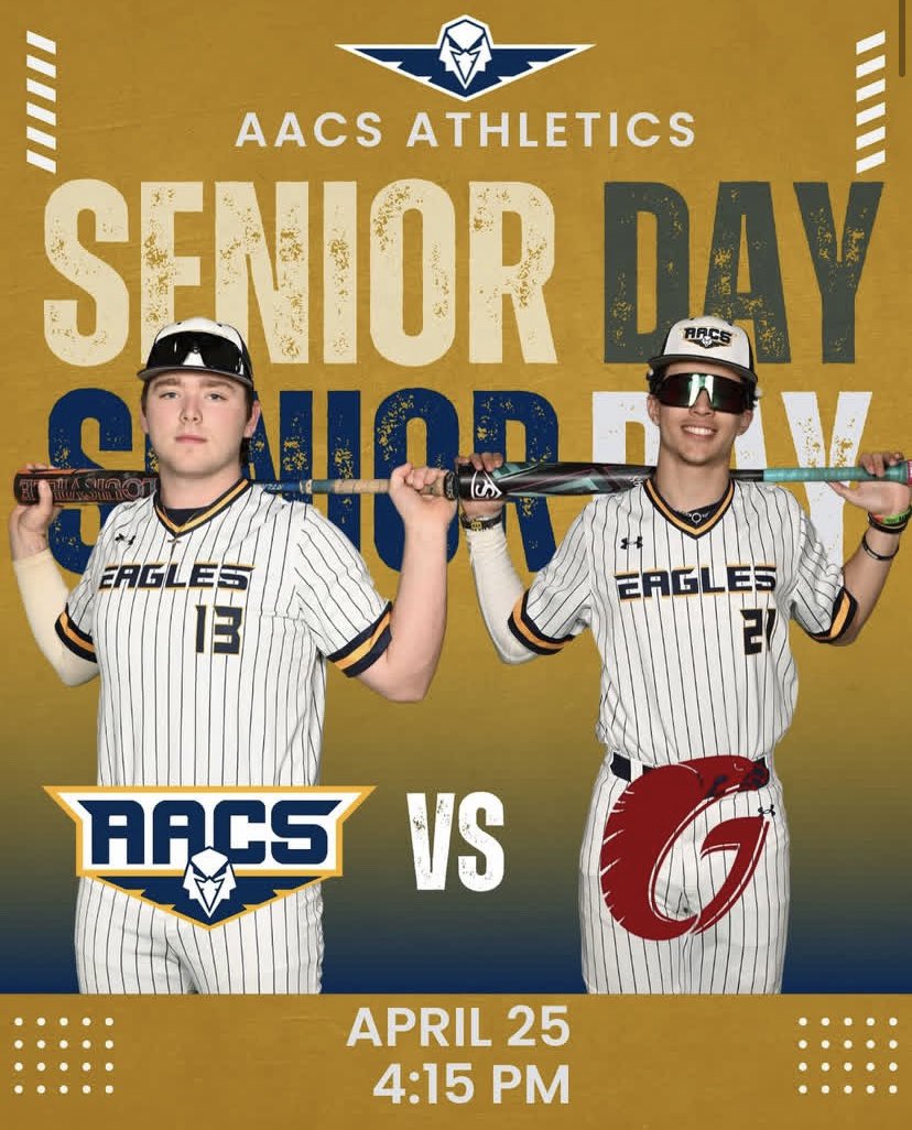 Annapolis Area Christian School Baseball (@aacsbaseball1) on Twitter photo Senior night! The Eagles take on <a href="/GerstellBB/">Gerstell Baseball</a> in a divisional matchup. Come support your seniors and the team.
#AACSBaseball
🆚Gerstell Academy
🗓4/25/25
⏰4:15 PM
🏟Home
📊GameChanger
<a href="/JNaill8/">Jamie Naill Jr</a> <a href="/PrepBaseballMD/">Prep Baseball Maryland</a> <a href="/Xposure_Sports/">Xposure Sports</a> <a href="/jerry_shank/">Jerry Shank</a> <a href="/katfominykh/">Kat Fominykh</a> <a href="/LedgerPBR/">Cole Ledger</a> Senior night! The Eagles take on <a href="/GerstellBB/">Gerstell Baseball</a> in a divisional matchup. Come support your seniors and the team.
#AACSBaseball
🆚Gerstell Academy
🗓4/25/25
⏰4:15 PM
🏟Home
📊GameChanger
<a href="/JNaill8/">Jamie Naill Jr</a> <a href="/PrepBaseballMD/">Prep Baseball Maryland</a> <a href="/Xposure_Sports/">Xposure Sports</a> <a href="/jerry_shank/">Jerry Shank</a> <a href="/katfominykh/">Kat Fominykh</a> <a href="/LedgerPBR/">Cole Ledger</a>