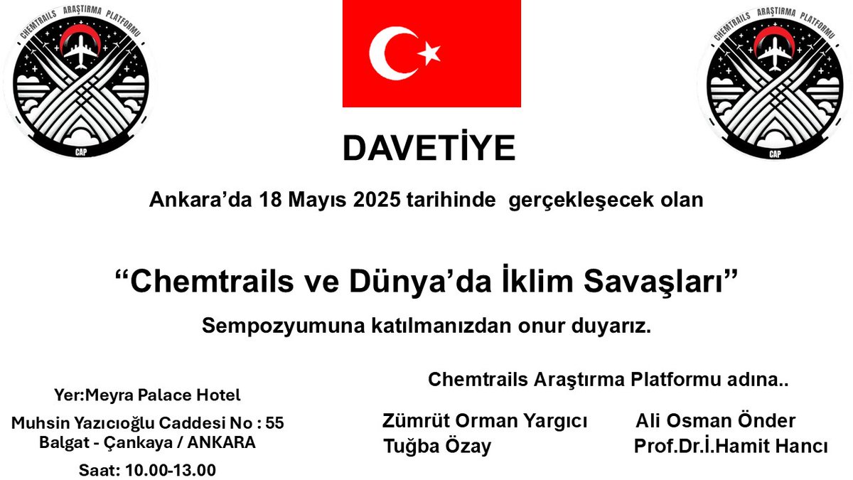 Gökyüzü ve yeryüzü sürekli bir saldırı altındayız. Bu konuya dair birçok Profesör ve araştırmacıları bir araya getireceğiz. Prof. Dr. Hamit Hancı hocamız ve düzenleyici komite olarak daha somut adımlar için çalışmalara başladık. 18 Mayıs 2025 tarihinde Çalıştayımız var.