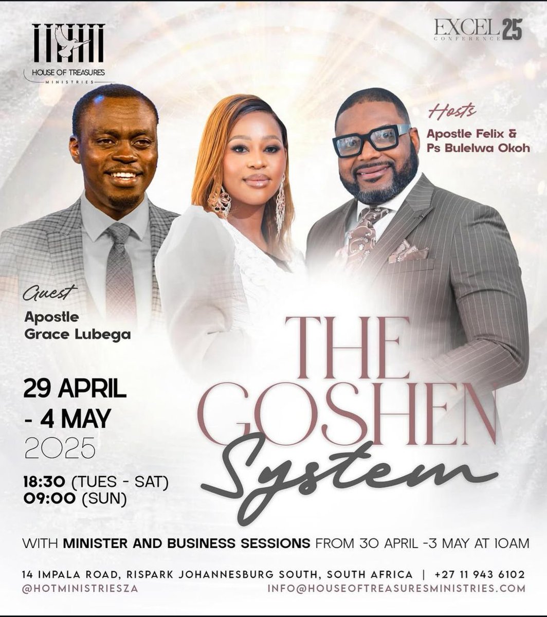 emmaus_trevor's tweet image. Your Weekend Can&apos;t Get Any Better Than This... 🔥🔥

Apostle Grace Lubega, as the Guest Speaker, will be talking about The #GoshenSystem. Don&apos;t miss.

#Excel2025