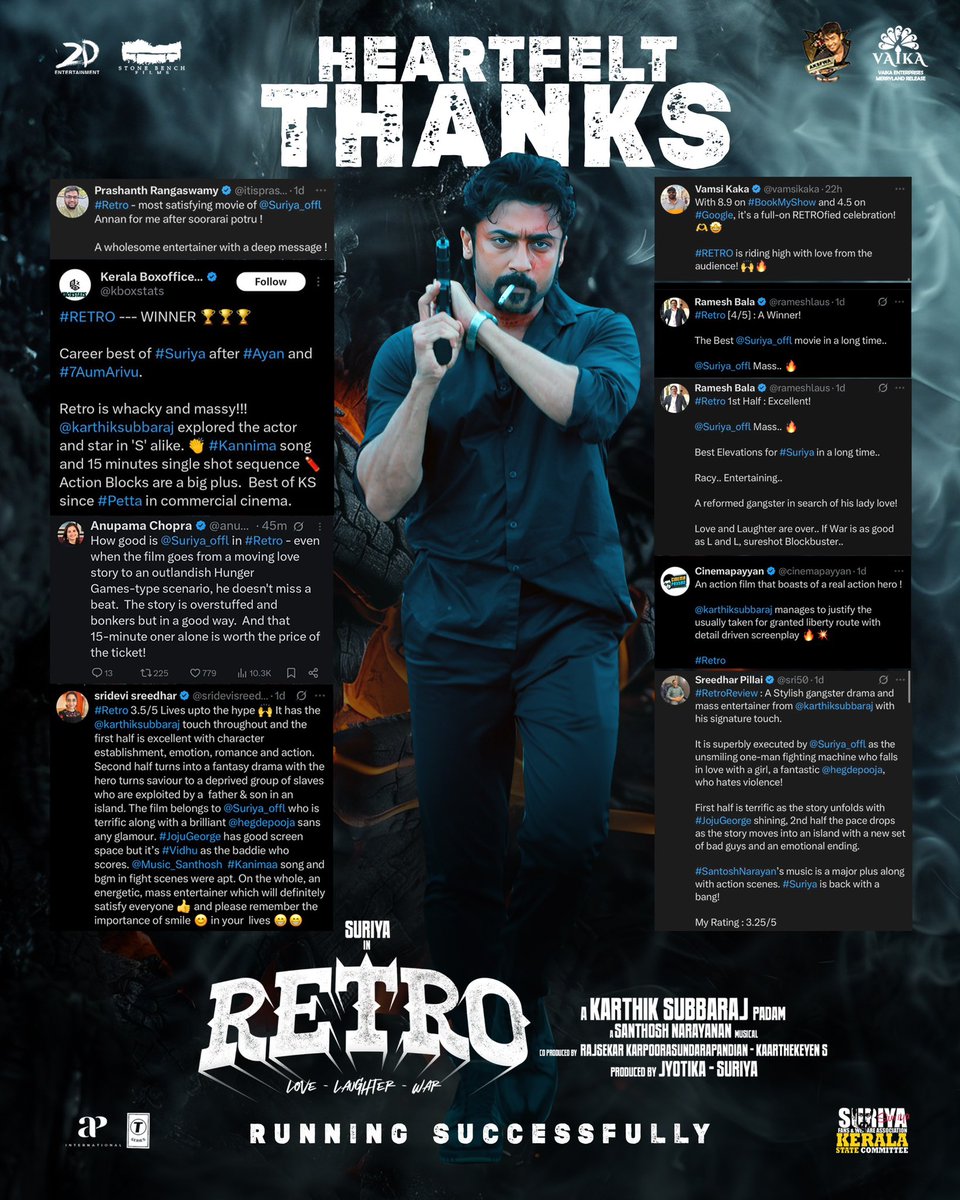 venkat vicky (@venkatvnt) on Twitter photo Never forget that in the end, pure heart’s always win..Thank you everyone for the love ❤️
"The One" <a href="/Suriya_offl/">Suriya Sivakumar</a> era begins🤩
#RetroBlockbuster <a href="/rajsekarpandian/">Rajsekar Pandian</a> <a href="/sarathlal428/">Sarath lal Surya karthi 💞</a> #Suriya <a href="/2D_ENTPVTLTD/">2D Entertainment</a> Never forget that in the end, pure heart’s always win..Thank you everyone for the love ❤️
"The One" <a href="/Suriya_offl/">Suriya Sivakumar</a> era begins🤩
#RetroBlockbuster <a href="/rajsekarpandian/">Rajsekar Pandian</a> <a href="/sarathlal428/">Sarath lal Surya karthi 💞</a> #Suriya <a href="/2D_ENTPVTLTD/">2D Entertainment</a>