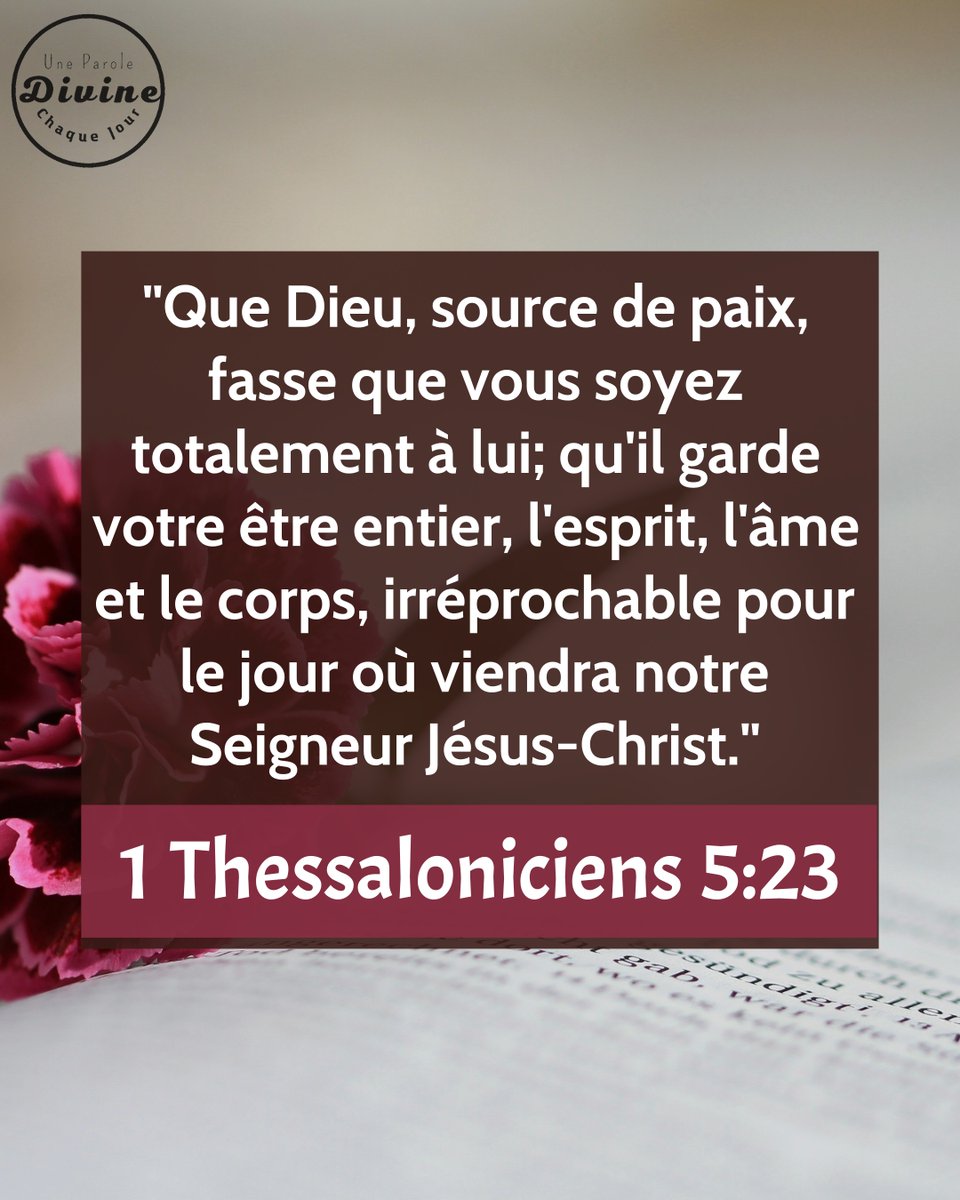 UneParoleDivine's tweet photo. Partage autour de toi.

#UneParoleDivineChaqueJour #Thessaloniciens #1Thessaloniciens #1Thessaloniciens5 #1Thessaloniciens5V23 #1Thessaloniciens5Verset23 #Bible #VersetBibliqueDuJour #VersetBiblique #VersetDuJour #LeVersetDuJour #DieuDePaix https://t.co/LZUSdVkmsA https://t.co/2HJ5TieOBS