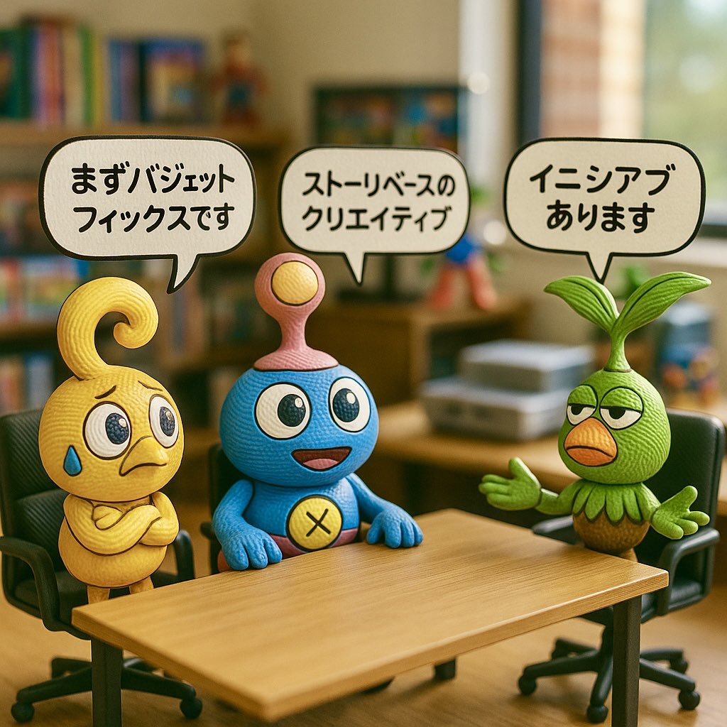 📮PICTOY便り

再結集してやる気満々のおじさんズの打ち合わせ風景をﾁﾗﾘ

↓

はいじゃあ、今日のアジェンダ入りますー。
まず、バトル演出のフェーズ2、まだフィックスしてないエフェクト周り、アサインの見直しから。