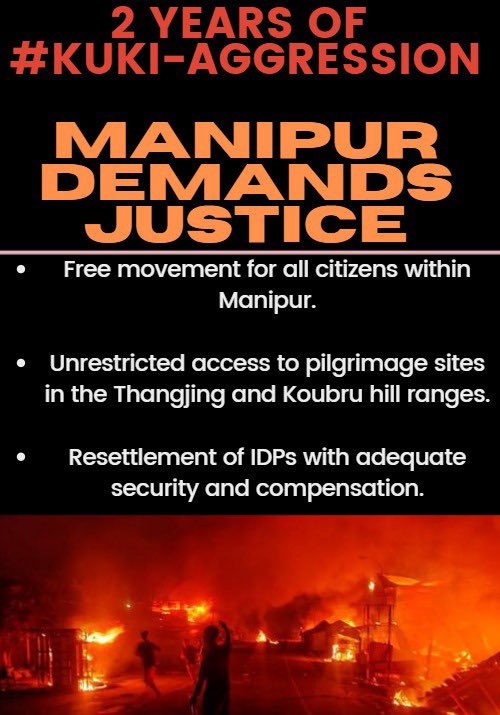 2 Years Today!!
#Meitei villages razed, civilians killed, temples desecrated - all under the guns of #KukiTerrorists. For 2 years, justice has been denied and the truth buried.
#KukiAggression #KukiEngineeredManipurViolence