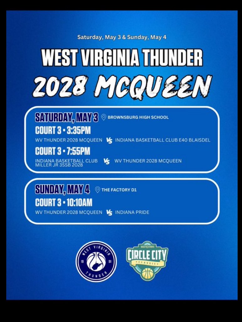 Come check us out this weekend! <a href="/2028MCQUEEN/">WV Thunder McQueen 15U</a> <a href="/GirlsYorktown/">Yorktown Girls Basketball</a>