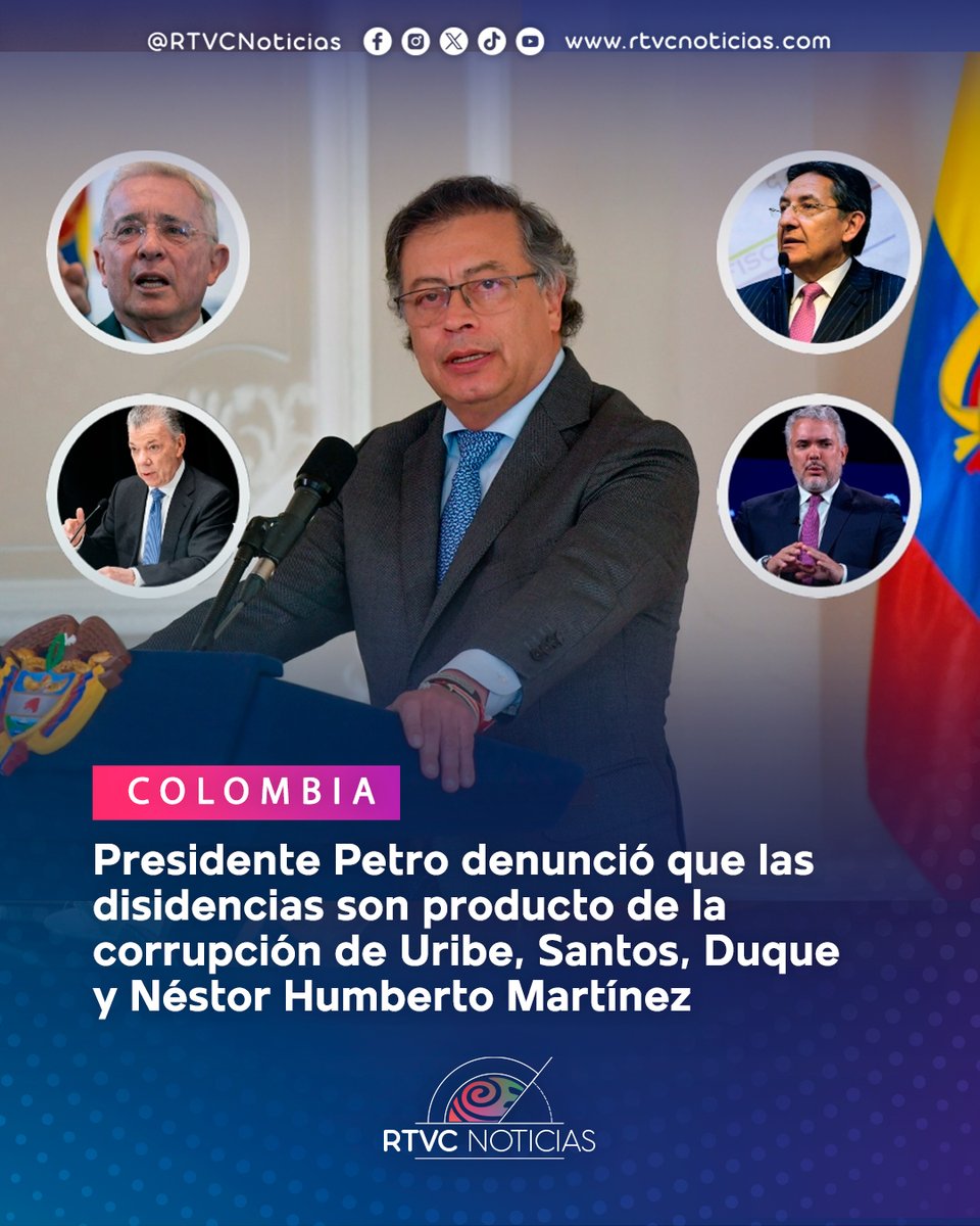 RTVCnoticias's tweet photo. 🗣️ El presidente Petro, en la entrega de tierras en el Cesar, aseguró que es la corrupción en los gobiernos de Uribe, Santos, Duque y Néstor Humberto Martínez, 'entrampador de la paz' es el origen de las disidencias⬇️
https://t.co/RAgJcsgYSK https://t.co/ctRTuAhYyx