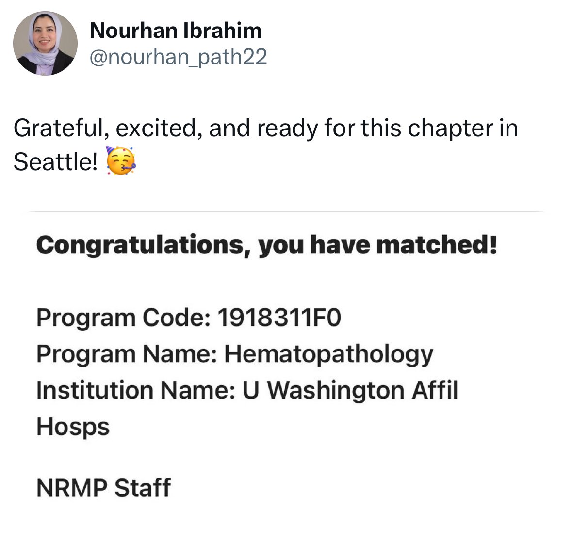 heba34h's tweet photo. @nourhan_path22  

I matched nephrology at UW, and my friend matched hematopathology. Guess we’re both on the case 🤝
See you in Seattle, my friend! https://t.co/U7TevfPui7