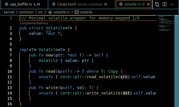 nathfavour_'s tweet photo. Here's me reinventing rust volatile module trying to build an OS VGA rendering pipeline from scratch #airox https://t.co/MUS91w60Se
