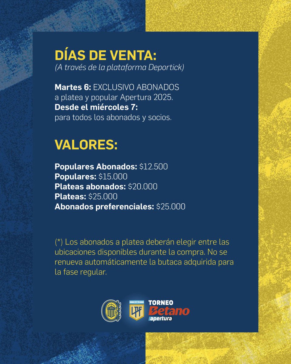 RosarioCentral's tweet photo. 🇺🇦🏟️ Venta de entradas para los Octavos de Final del Apertura 2025

Conocé cómo será el expendio para el comienzo de los Playoffs 📝 https://t.co/Dd0HkRh18I https://t.co/NXGW0SAmit