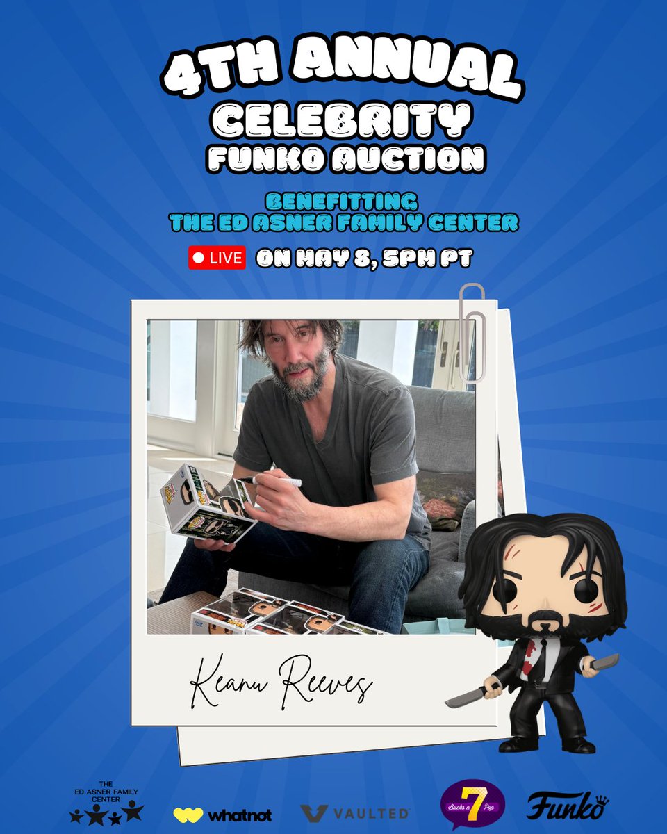 EdAsnerCenter's tweet image. 🎉 Sneak peek! 🎉
Keanu Reeves, Slash, Veronica Taylor, Ben Schwartz & more have signed Pops for our 4th Annual Celebrity Funko Auction—LIVE on Whatnot, May 8 at 5PM PT!
Bid, collect, & support @EdAsnerCenter 💛
All proceeds benefit special needs individuals and their families.…