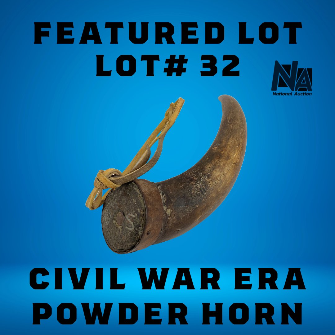 csealauctioneer's tweet image. 🔔 Featured Lot #32: Civil War Era Powder Horn! A striking relic of American history, complete with leather strap and carved initials. 
🗓 Bidding ends May 10th 
14th Annual Montana Spring Auction
nationalauctionusa.com
#CivilWar #AntiqueAuction #PowderHorn