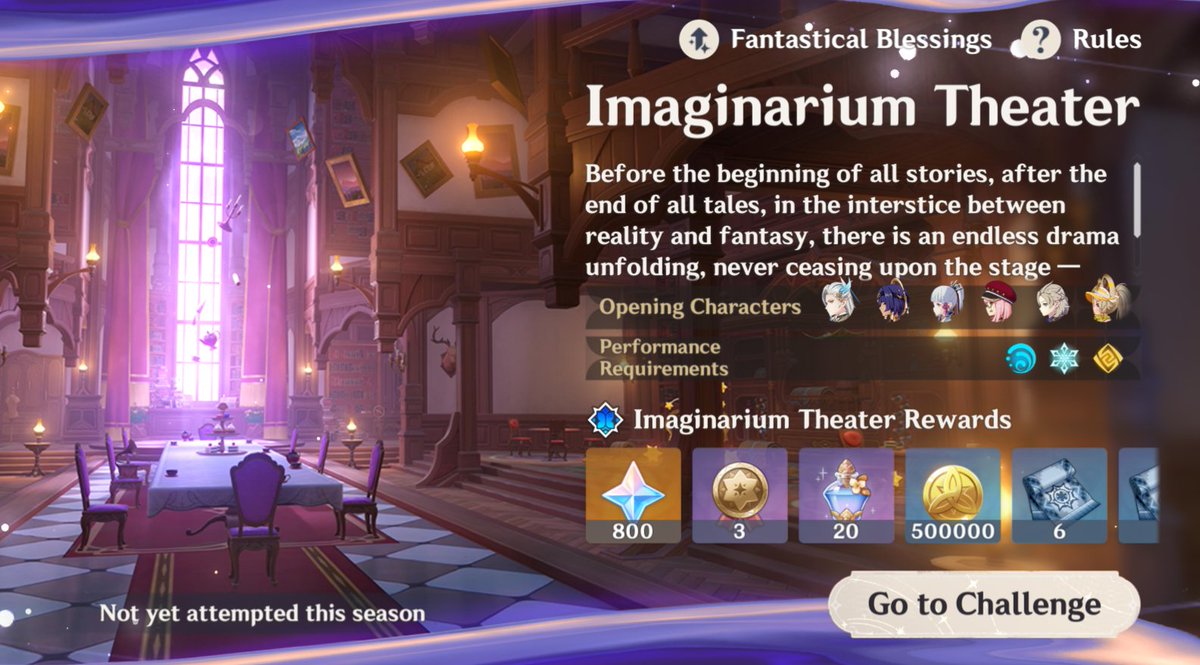 GenshinUniverse's tweet photo. Thoughts on the current Imaginarium Theater?

How did your runs go?

#GenshinImpact #原神 https://t.co/ssor6zLDHP