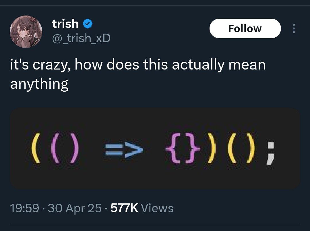 SiliconCircuis's tweet image. iLoveJavaScript

#Programming #TechHumor #iLoveJavaScript #Coding #Meme #ProgrammerHumor #TechMemes