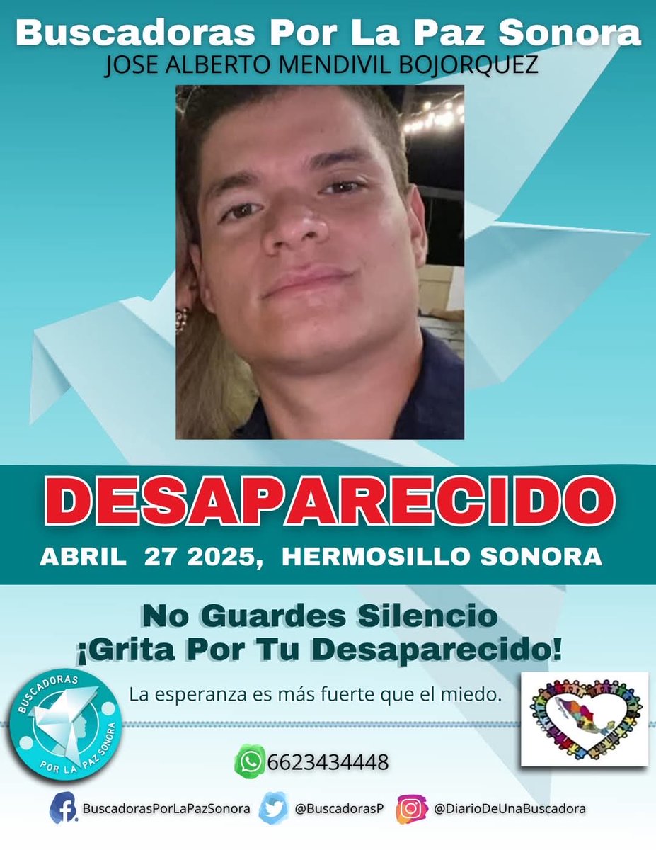 Si han visto a mi sobrino, por favor avisa al 6623434448. Si puedes compartir, te agradecemos.
José Alberto Mendivil Bojórquez desaparecido en Hermosillo. 🤍