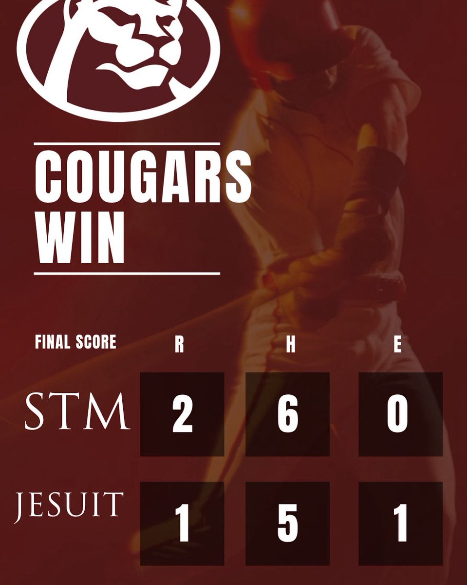 Walk off win!!!

St. Thomas More Varsity Cougars Earn Walk-Off Win Over Jesuit

St. Thomas More Varsity Cougars took Friday's game in dramatic fashion, with a 2-1 walk-off victory over Jesuit.