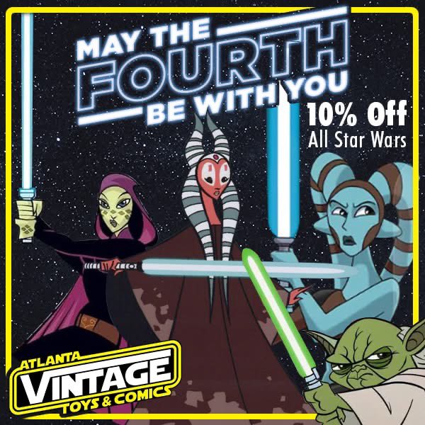 AtlantaToys's tweet photo. 10% Off All Star Wars items this weekend, May 3rd &amp; 4th, at both locations.

Inside Cobb Antique Mall in Marietta
2800 Canton Rd

Inside Peachtree Peddlers Flea Market and Antique Centre in McDonough
155 Mill Rd. https://t.co/iOyomwUfUZ