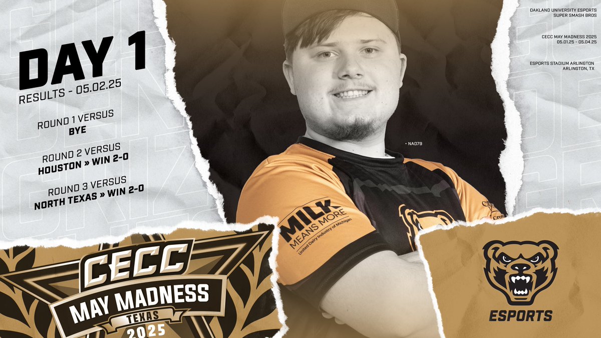 Day One of CECC May Madness is in the books. The Golden Grizzlies Smash Bros Team secured their spot in the Top 8 after an undefeated day of matches.

#GoGrizzlies #OaklandEsports #CECCTexas2025 #CECCMayMadness <a href="/EsportsUGaming/">EsportsU</a>