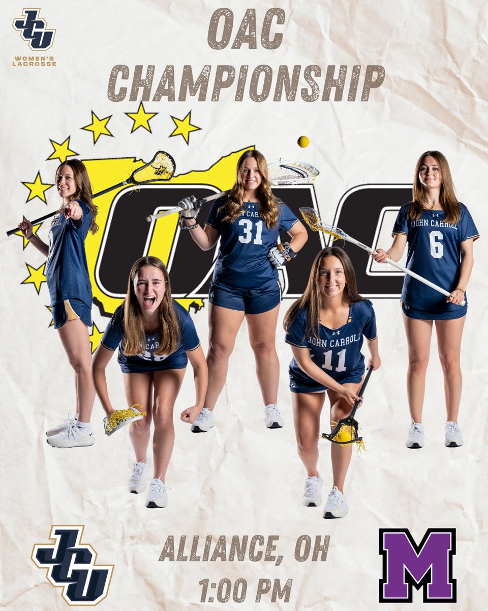 TIME FOR THE OAC CHAMPIONSHIP!

<a href="/JCUWLAX/">John Carroll Women’s Lacrosse</a> heads to Alliance, looking to win the program's second OAC crown ⚡️

📊 stats.statbroadcast.com/broadcast/?id=…
📺 boxcast.tv/view/oac-women…
🎫 events.hometownticketing.com/boxoffice/oac/…