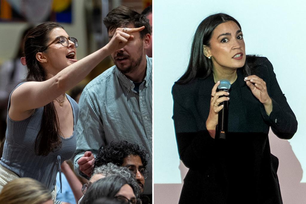 AOC heckled by hysterical protester shouting about Gaza ‘genocide’ at NYC town hall: ‘Shame on you’ trib.al/qN3mDpW