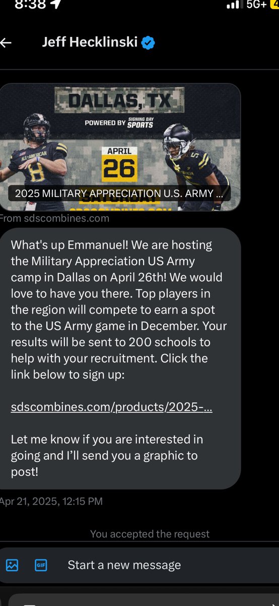 Emmanuel (EJ) Johnson (@e_johnson_8) on Twitter photo I’m so happy to say that I received an invitation from <a href="/JeffHecklinski/">Jeff Hecklinski</a> to compete with top athletes at the Military Appreciation ALL-AMERICAN showcase this year in Dallas I can't wait to compete. I’m so happy to say that I received an invitation from <a href="/JeffHecklinski/">Jeff Hecklinski</a> to compete with top athletes at the Military Appreciation ALL-AMERICAN showcase this year in Dallas I can't wait to compete.