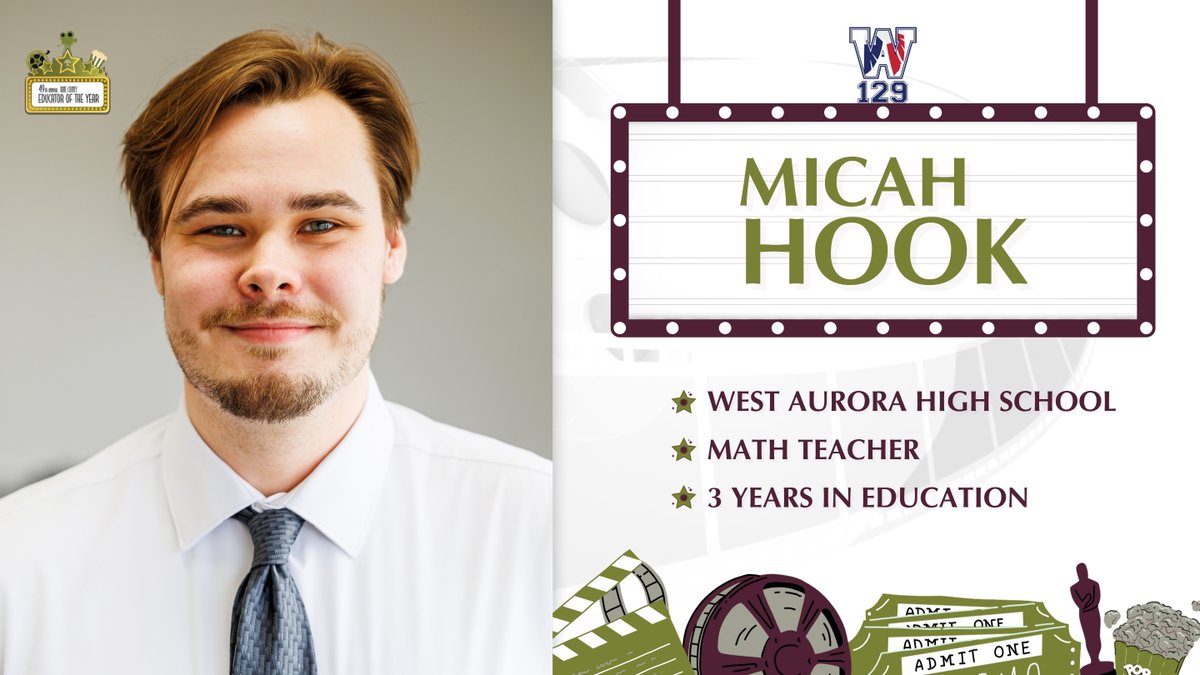 Our fourth individual winner tonight in the 49th Kane County Educator of the Year Awards is from the Early Career Educator category:

⭐Micah Hook⭐
West Aurora High School
(West Aurora 129)