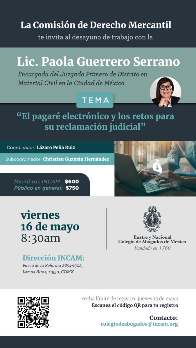 Chrisguzh's tweet photo. ¿Cuáles son los retos para cobrar judicialmente un pagaré electrónico? Los invitamos a reflexionar sobre el tema en el siguiente evento que organiza la Comisión Mercantil del Ilustre y Nacional Colegio de Abogados de Mexico, A.C https://t.co/lGxEa8DXCZ