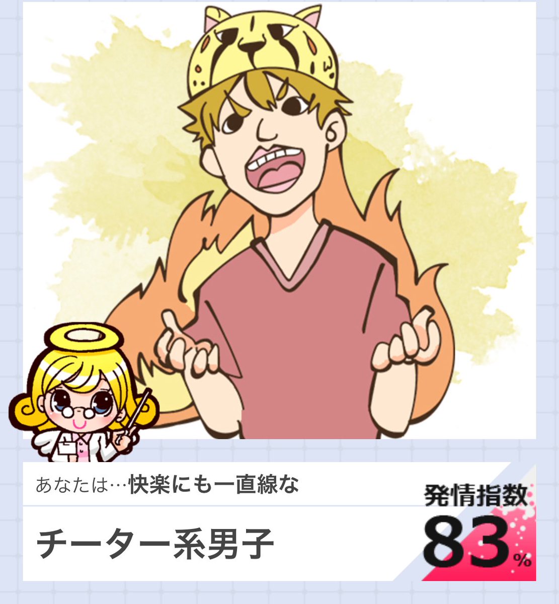アンケート結果、出ました⁉️

おいおい🙄
発情指数:83% って…なんなん。
当たってるやん♪