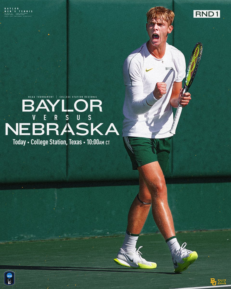 Round 1 🔔

🆚 (41) Nebraska
🎾 NCAA First Round
⏰ 10 a.m. CT
📍 Mitchell Tennis Center
🔗 linktr.ee/baylormtennis

#SicEm 🐻