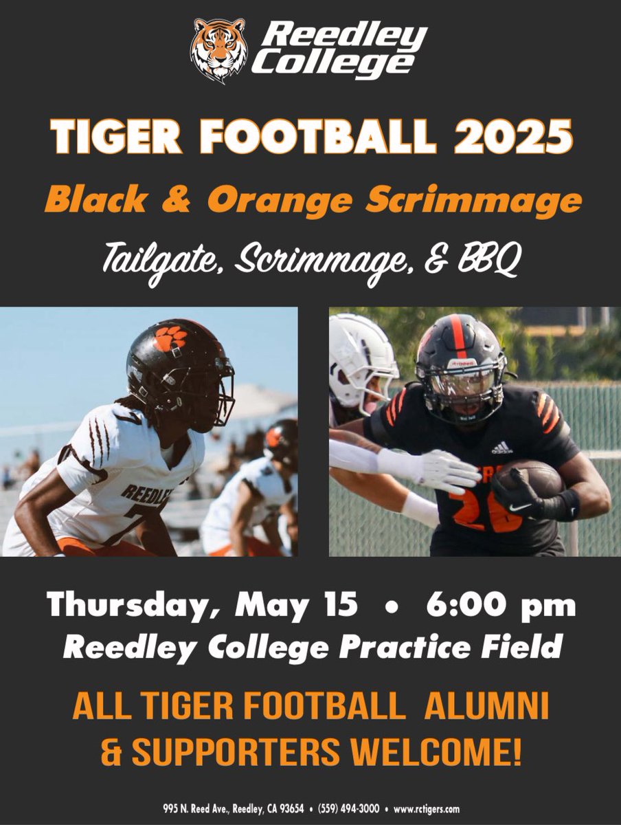 Padded Black &amp; Orange Scrimmage &amp; BBQ right around the corner! Come check out the 2025 🐅’s Thursday May 15th @ 6 PM
