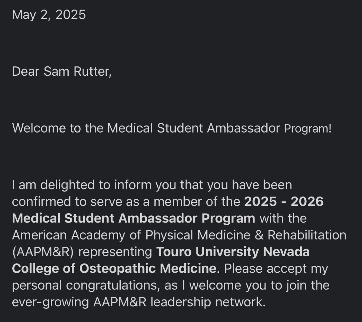 Excited to promote and grow the amazing field of physiatry as a 2025-2026 Medical Student Ambassador! <a href="/AAPMR/">AAPM&R News</a> ‼️