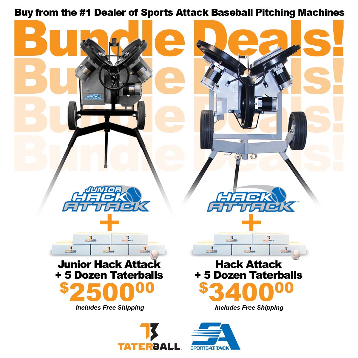 Bundle package while supplies last     No need to add the Taterballs to your cart.  Place the order for either machine on our website and we will automatically ship you the 5 dz Taterballs