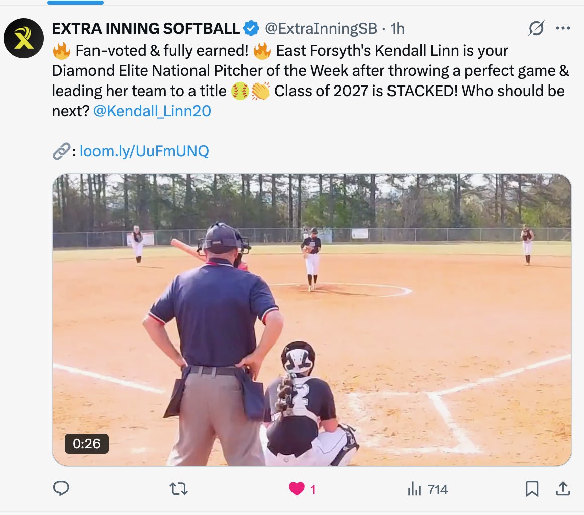 Athletics Mercado 16U Gold - Wicks (@amwicksgold2026) on Twitter photo Huge shout out to our very own <a href="/Kendall_Linn20/">Kendall Linn 2027 RHP/1B</a> for the honors! Also a big thanks to <a href="/ExtraInningSB/">EXTRA INNING SOFTBALL</a> for the kind words for our girl. #SummerLoading Huge shout out to our very own <a href="/Kendall_Linn20/">Kendall Linn 2027 RHP/1B</a> for the honors! Also a big thanks to <a href="/ExtraInningSB/">EXTRA INNING SOFTBALL</a> for the kind words for our girl. #SummerLoading
