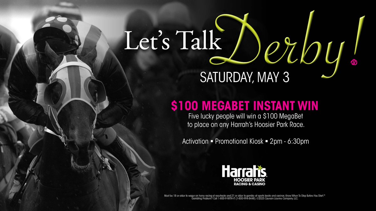 Harrah's Hoosier Park (@hop_racing) on Twitter photo Starting at 2pm you can swipe into any Trackside Promotional Kiosk and 5 lucky guests will get a chance to place a $100 MegaBet on any <a href="/HoP_Racing/">Harrah's Hoosier Park</a> race! #PlayHP Starting at 2pm you can swipe into any Trackside Promotional Kiosk and 5 lucky guests will get a chance to place a $100 MegaBet on any <a href="/HoP_Racing/">Harrah's Hoosier Park</a> race! #PlayHP