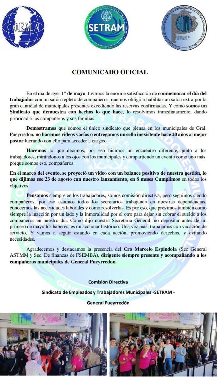 setramgp's tweet photo. COMUNICADO 1° DE MAYO https://t.co/33b1tB9Jlf