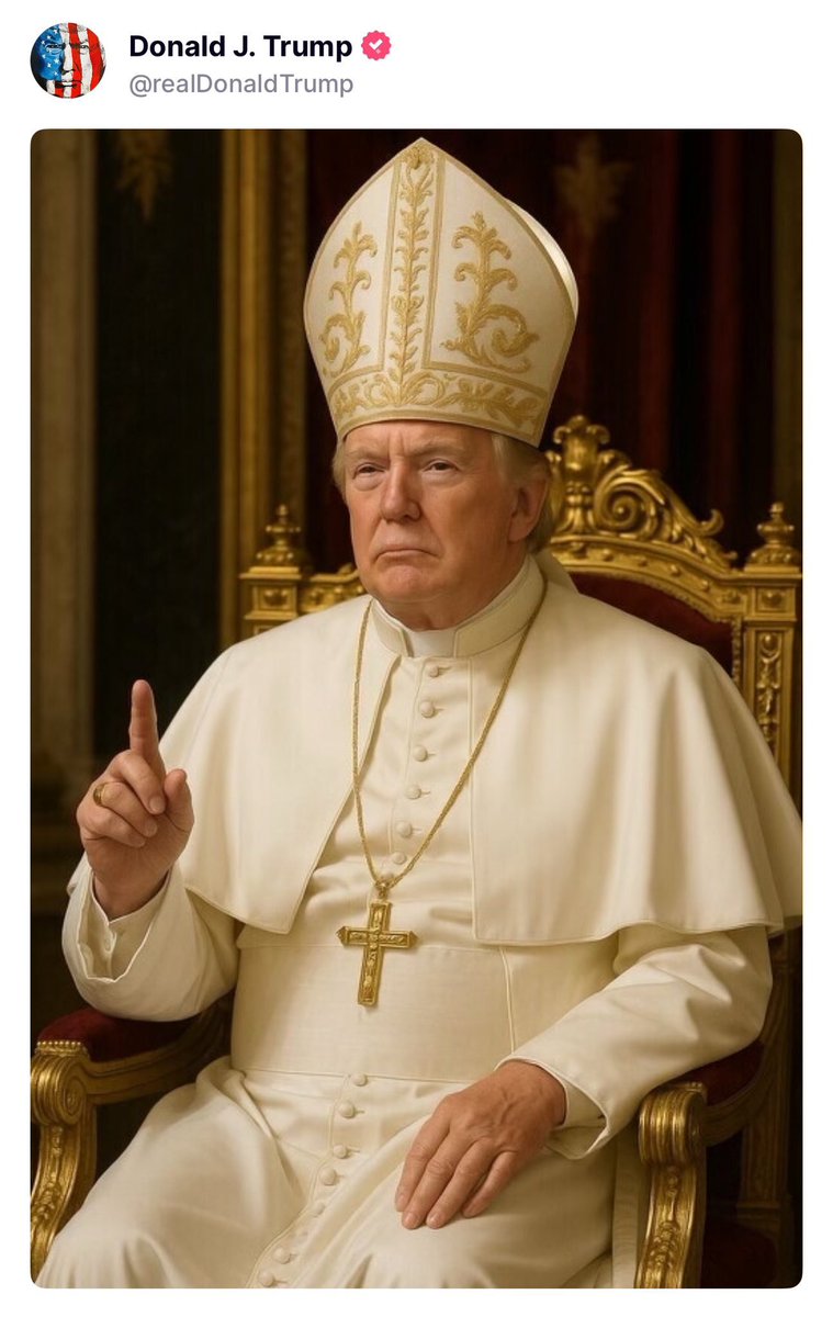 JUST IN: 🇺🇸 US President Trump posts picture of himself as the Pope.